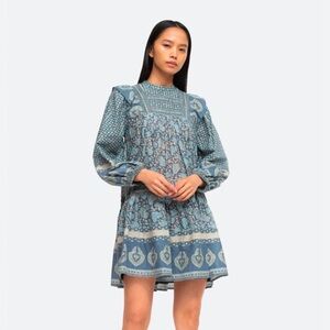 Sea New York Margo Ocean Blue Multi Patterned Long Sleeve Mini Dress